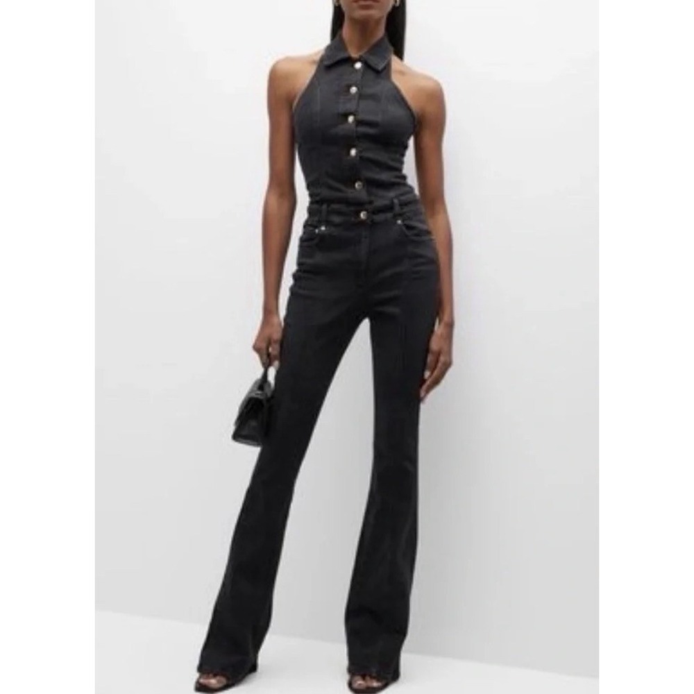 New Retrofete Black Halter-Neck Denim Jumpsuit